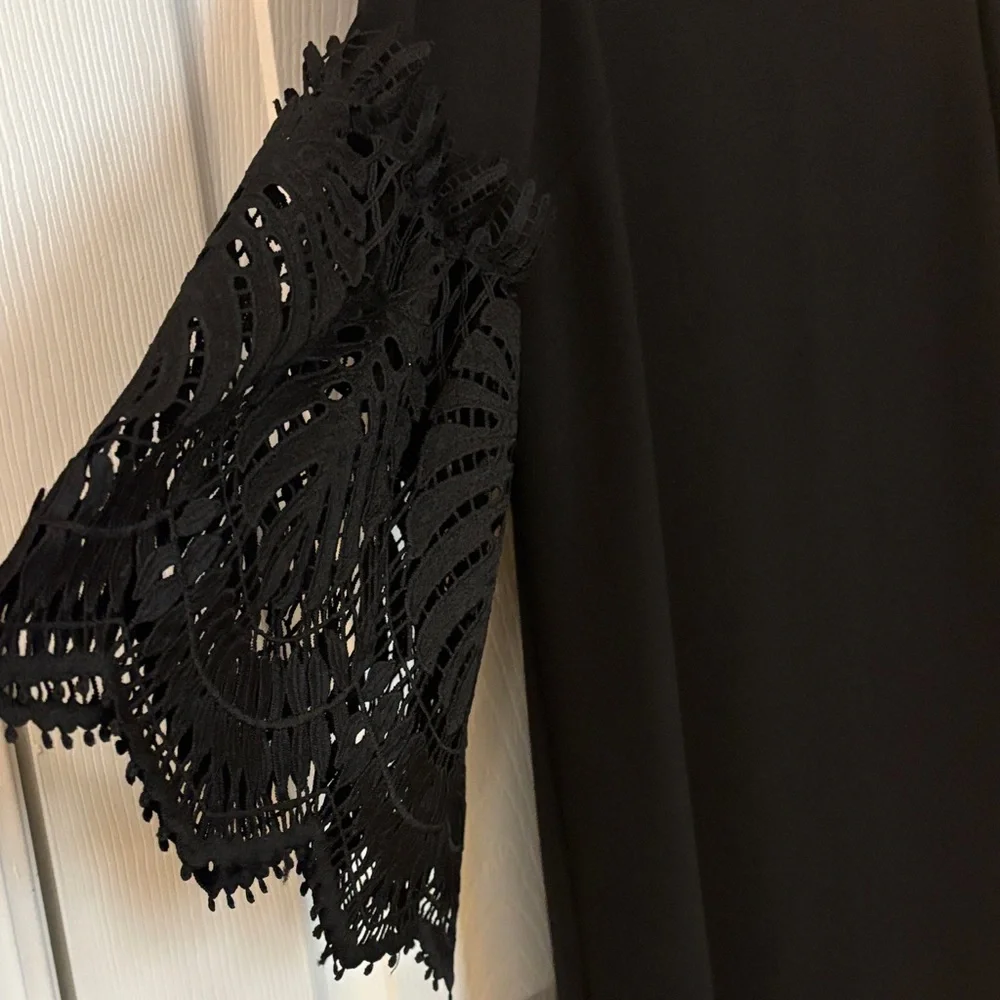 Tahari ASL Black Lace Bell-Sleeve Shift Dress - 16 - Picture 4 of 6